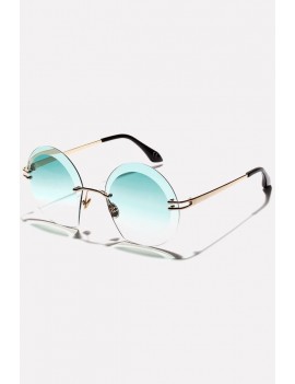 Green Rimless Tinted Lens Anti Uv Retro Round Sunglasses