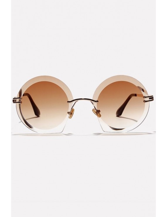 Light-brown Rimless Tinted Lens Anti Uv Retro Round Sunglasses