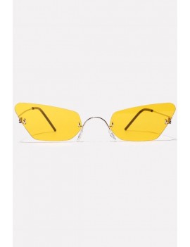 Yellow Rimless Tinted Lens Cat Eye Sunglasses