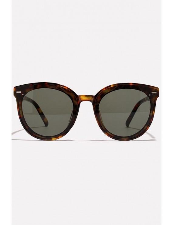 Brown Plastic Full Frame Retro Round Sunglasses