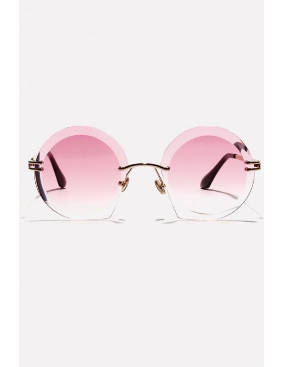 Pink Rimless Tinted Lens Anti Uv Retro Round Sunglasses