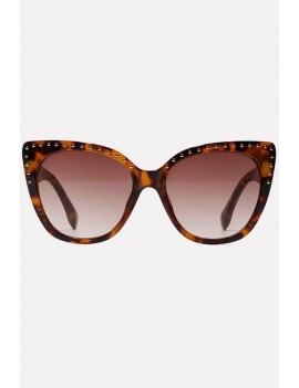 Brown Studded Tinted Lens Cateye Sunglasses