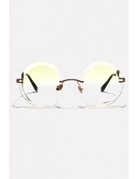 Yellow Rimless Tinted Lens Anti Uv Retro Round Sunglasses