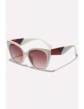 Beige Studded Tinted Lens Cat Eye Sunglasses