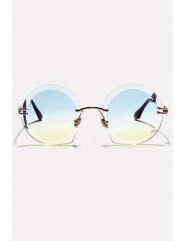 Light-blue Rimless Tinted Lens Anti Uv Retro Round Sunglasses