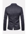Men Dark-gray Stripe Notched Collar One Button Long Sleeve Basic Blazer