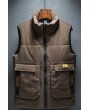 Men Patched Zipper Up Stand Collar Casual Padded Vest
