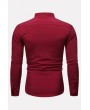 Men Dark-red V Neck Button Up Long Sleeve Casual Shirts