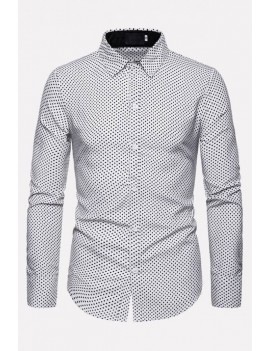Men Polka Dot Button Up Long Sleeve Casual Shirts