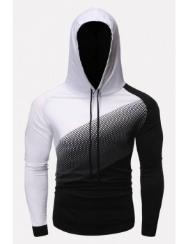 Men White Ombre Drawstring Long Sleeve Casual Hoodie