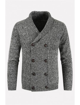 Men Double Breasted Shawl Collar Long Sleeve Casual Cardigan