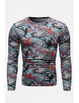 Men Multi Paisley Round Neck Long Sleeve Casual Pullover