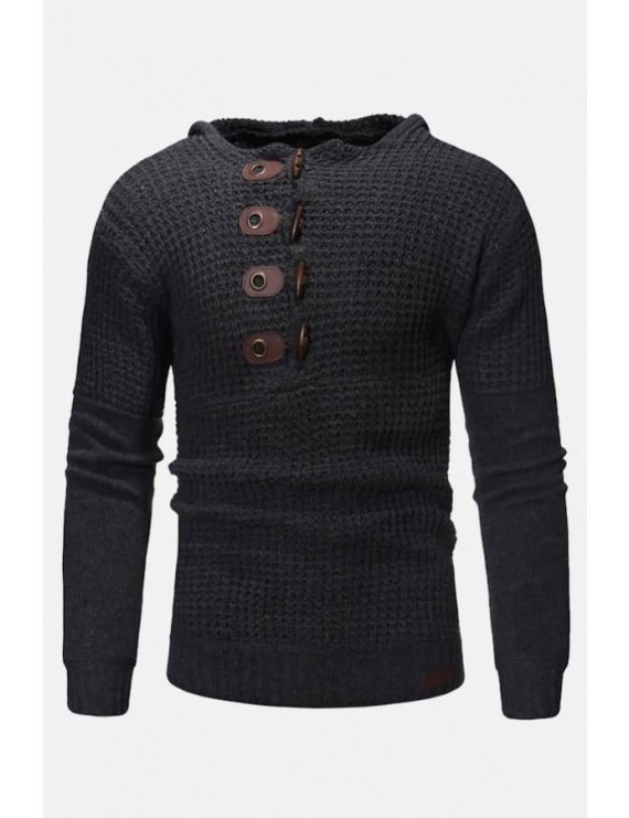 Men Horn Buckle Hooded Long Sleeve Casual Pullover