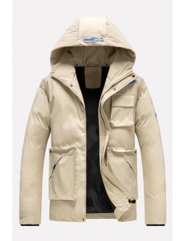 Men Patched Pocket Hooded Long Sleeve Casual Padded Coat