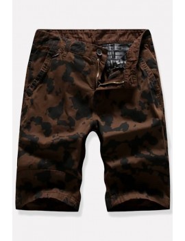 Men Dark-brown Camouflage Print Multi-pocket Casual Shorts