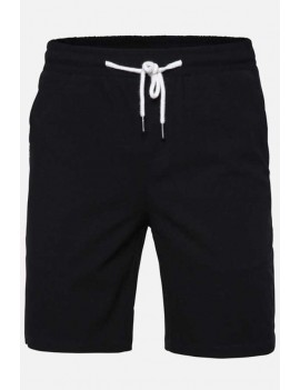 Men Black Drawstring Waist Slant Pocket Casual Shorts