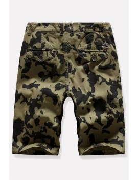 Men Green Camouflage Print Multi-pocket Casual Shorts