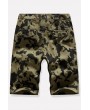 Men Green Camouflage Print Multi-pocket Casual Shorts