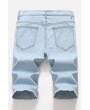 Men Light-blue Patched Ripped Casual Denim Shorts