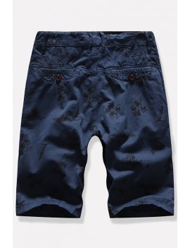 Men Dark-blue Coconut Print Slant Pocket Casual Shorts