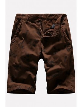 Men Dark-brown Coconut Print Slant Pocket Casual Shorts