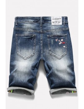 Men Blue Embroidery Casual Plus Size Shorts