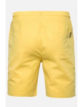 Men Yellow Drawstring Waist Slant Pocket Casual Shorts