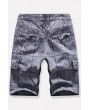 Men Gray Plaid Multi-pocket Casual Cargo Shorts