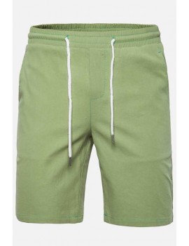 Men Light-green Drawstring Waist Slant Pocket Casual Shorts