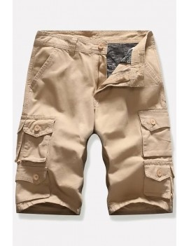 Men Khaki Multi-pocket Casual Cargo Shorts