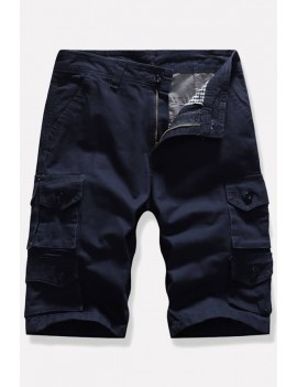 Men Dark-blue Multi-pocket Casual Cargo Shorts