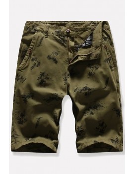 Men Green Coconut Print Slant Pocket Casual Shorts