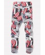 Men Red-white American Flag Print Pocket Casual Pants