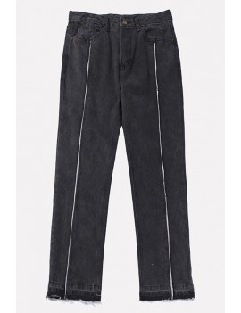 Men Dark-gray Slit Pocket Casual Straight Pants