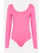Hot-pink High Cut Long Sleeve Casual Bodysuit
