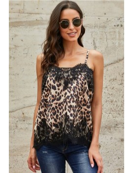 Brown-leopard Lace Splicing Casual Camisole
