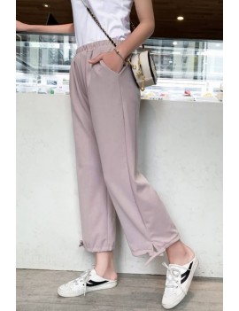 Light-pink Pocket Drawstring Elastic Waist Casual Pants