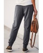 Dark-gray Drawstring Pocket Casual Harem Pants