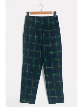 Green Plaid Pocket Casual Pants