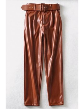 Brown Pu Belt Casual Pants