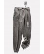Suede Embroidery Letters Pocket Casual Pants