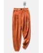 Suede Embroidery Letters Pocket Casual Pants