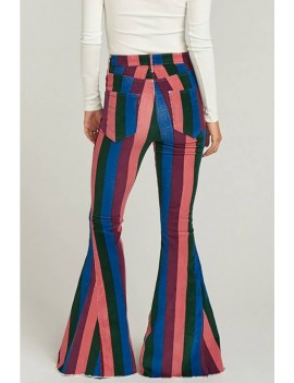 Multi Stripe High Waist Casual Flared Pants