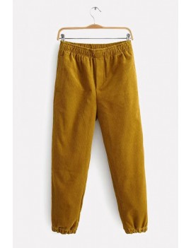 Corduroy Pocket Elastic Waist Casual Pants
