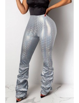 Silver Ruched High Waist Casual Pants