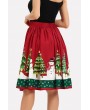Dark-red Snowman Print Elastic Waist Christmas Skirt