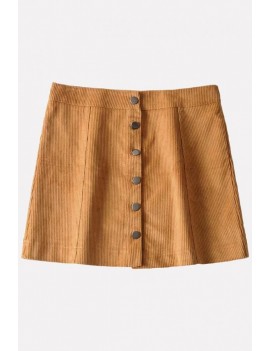 Brown Corduroy Button Up Casual Mini Skirt