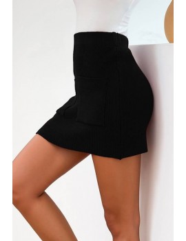 Black Pocket Elastic Waist Casual Bodycon Sweater Skirt