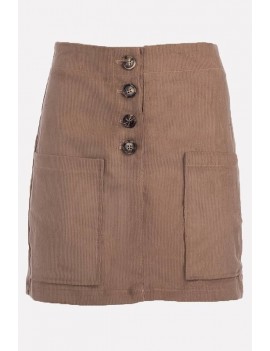 Coffee Corduroy Button Up High Waist Casual Skirt