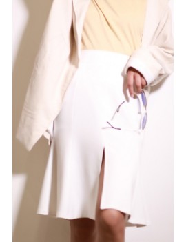 White Slit High Waist Casual Skirt